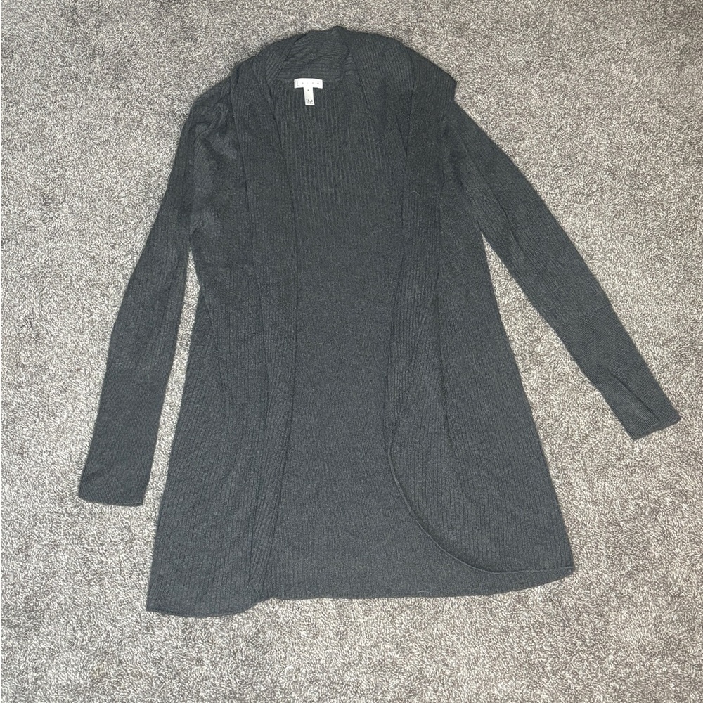 Grey Ribbed Open Front Cardigan